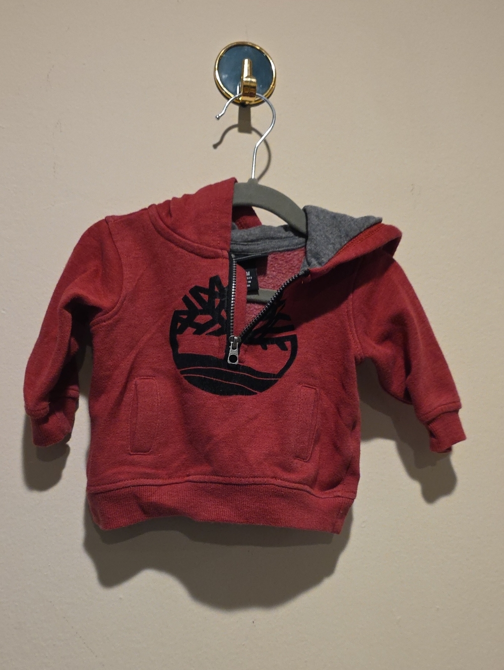Timberland Kids Red Hooded Pullover with Tree Logo 3 6 Months Baby